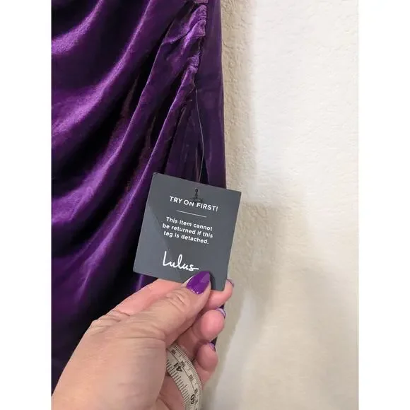 LULUS Glamorous Celebrations Purple Velvet Strapless Tulip Dress Womens Large - Picture 4 of 13